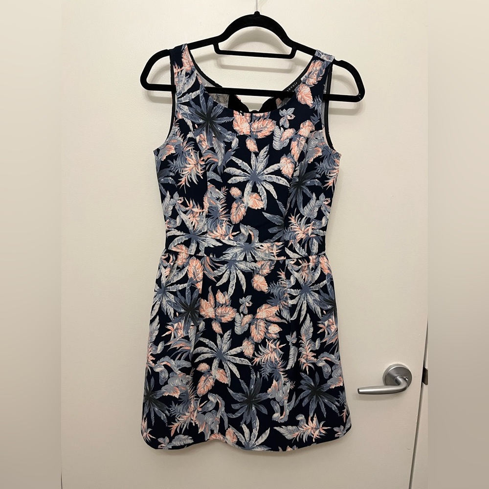 Floral Sleeveless Dress - Navy and Peach